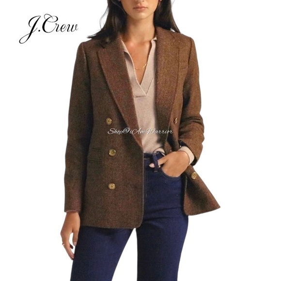 J.Crew hazelnut brown herringbone double breasted Moon English wool blazer - Picture 7 of 16